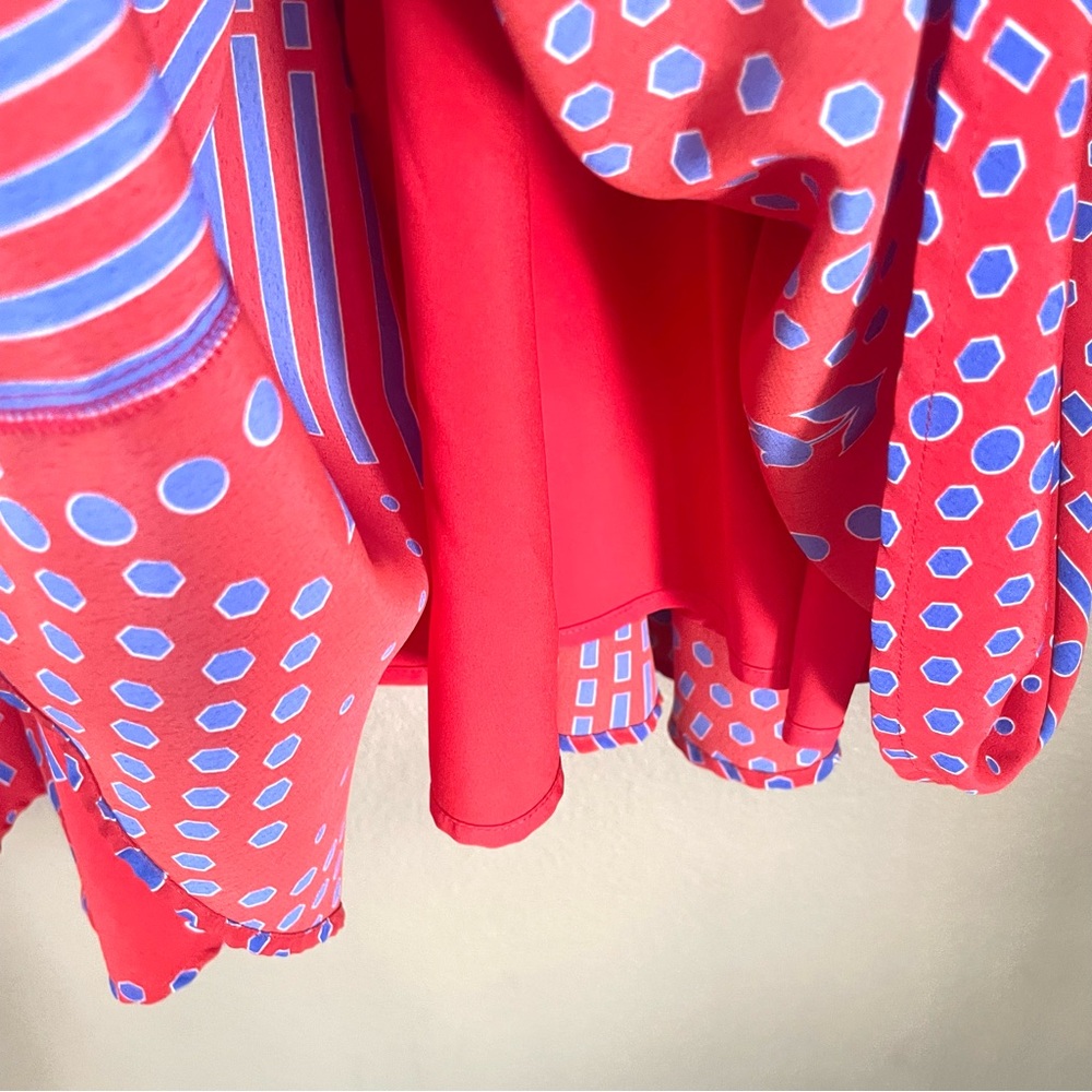 ModCloth Red and Lavender Long Sleeve Tie-Neck Dress - Picture 8 of 13